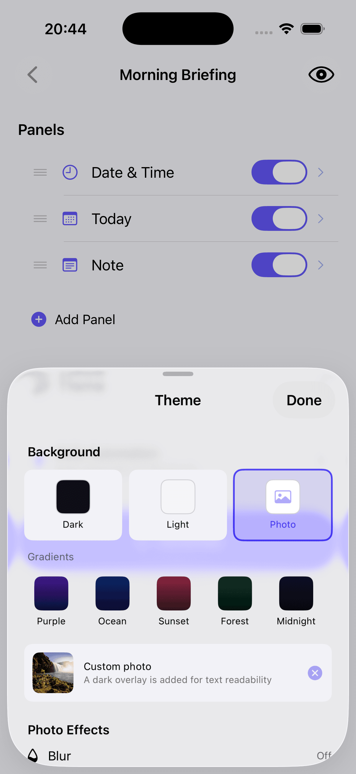 Theme picker with photo
